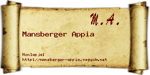 Mansberger Appia névjegykártya